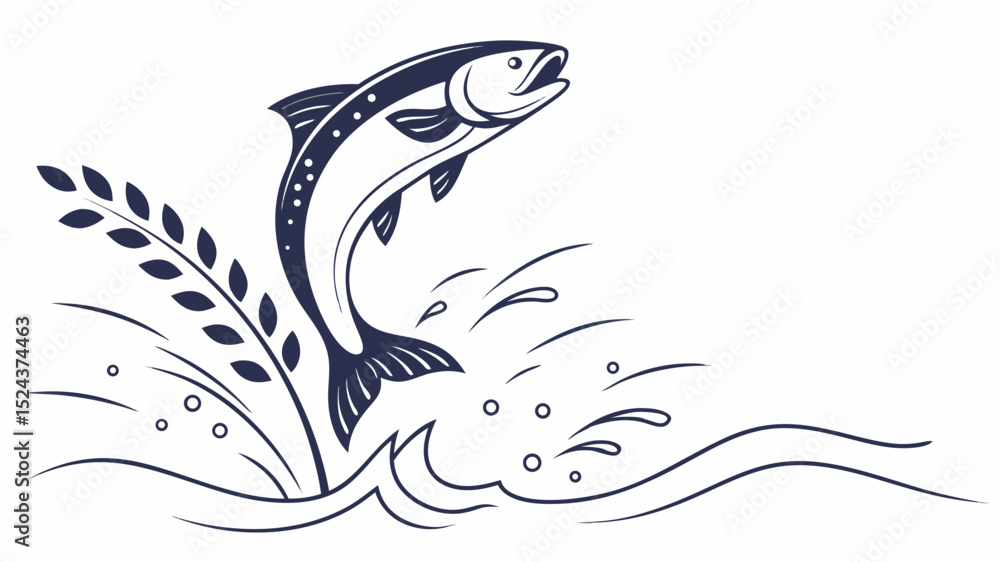 Naklejka premium Leaping Salmon A Classic Illustration of Aquatic Life