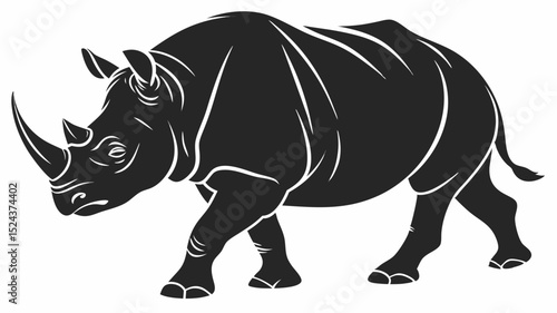 Powerful Rhinoceros Silhouette A Majestic African Animal Vector Illustration
