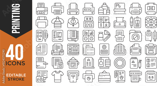 "Printing & Design Icons – Editable Stroke | Digital, Offset, T-Shirt, Brochure & More"

