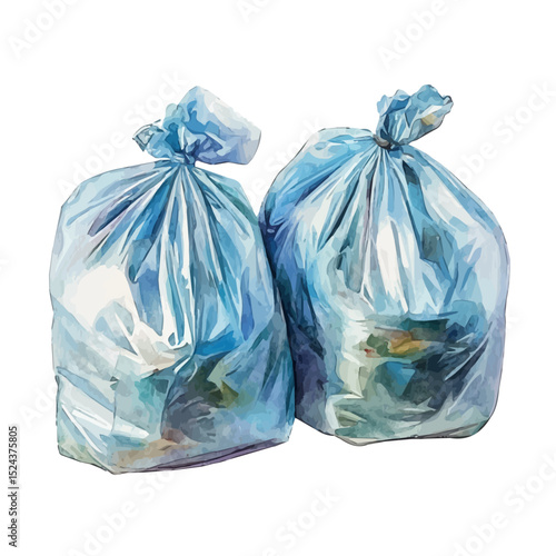 Trash Bags, watercolor drawing vector, high quality, isolated on a white background.
