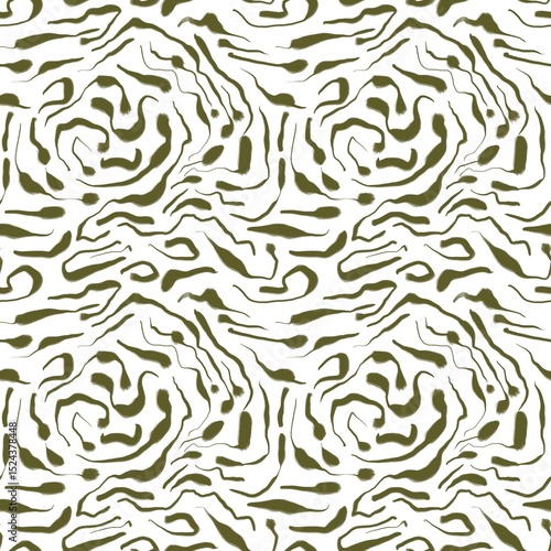Seamless abstract textured pattern. Simple background with green, white texture. Digital brush strokes. Lines, dots. Design for textile fabrics, wrapping paper, background, wallpaper, cover.