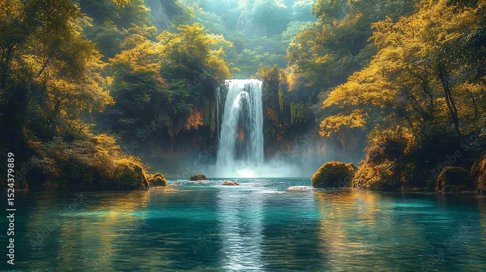 Fototapeta premium Tranquil waterfall in lush forest