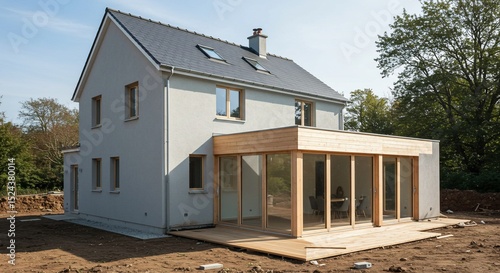 Wallpaper Mural Modern house exterior with extension and terrace in a sunny, wooded area Torontodigital.ca