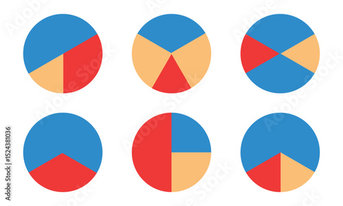 Pie chart color icons. Pie chart sign. Circle section graph. Wheel round diagram parts. pie charts data, pie charts infographic, pie chart bar graphs. Charts diagram segment infographic. Eps 10.