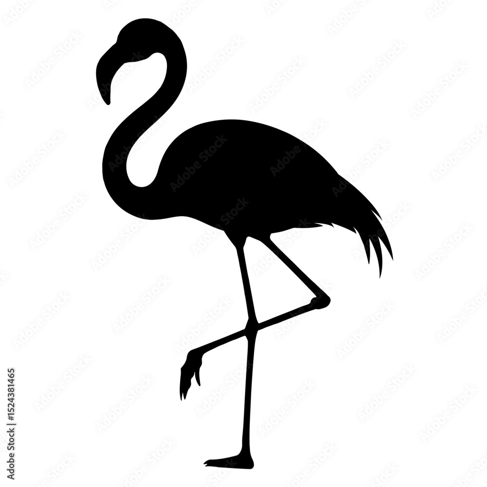 Fototapeta premium Silhouette of a flamingo standing on one leg with its head curved in a graceful s shape pose