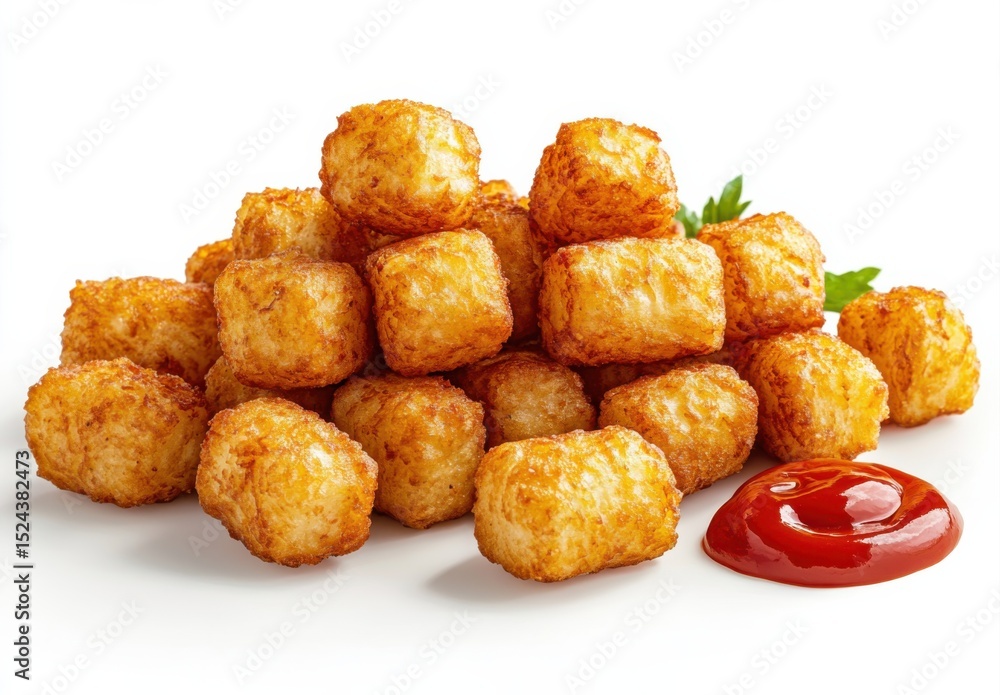 Golden fried chicken nuggets with ketchup isolated on white background Golden fried chicken nuggets with ketchup isolated on white background