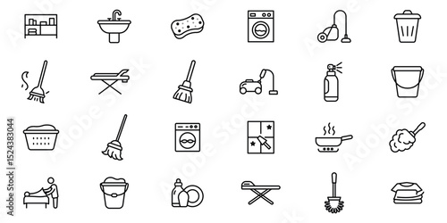 Household-Chores outline or line icon design bundle.
