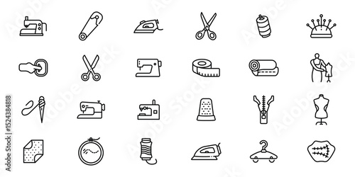 Sewing-Tailoring outline or line icon design bundle.