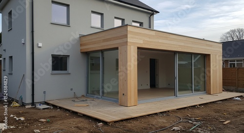 Wallpaper Mural New house extension with wooden frame and decking in garden for real estate use Torontodigital.ca