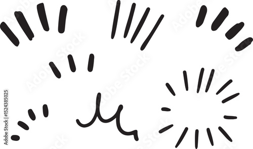 hand drawn, elements, design, graphic, vector, illustration, doodle, sketch, black, white, line art, burst, sunburst, starburst, stripes, strokes, lines, decoration, ornament, clipart, pattern, set, 