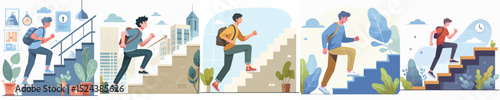 male character vector climbing stairs