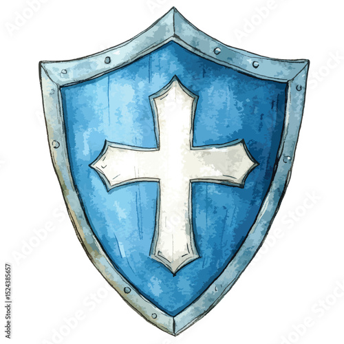 Watercolor Knights Shield with Central Cross