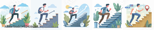 male character vector climbing stairs