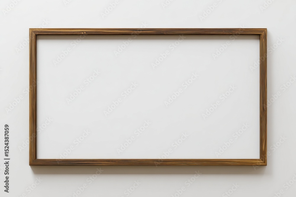 Fototapeta premium Empty Wooden Frame on White Wall, Ideal for Mockups, Artwork Presentations, and Interior Decor Advertising : Generative AI