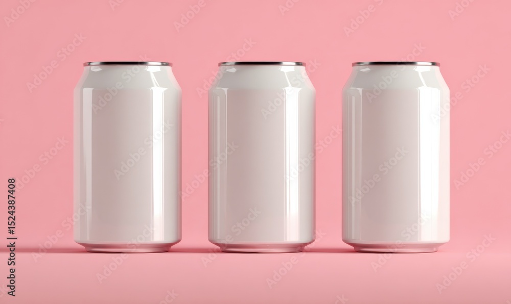 Three White Soda Cans on Pink Background, Ideal for Beverage Packaging Design and Mockups, Showcasing Product Presentation and Brand Identity : Generative AI Three White Soda Cans on Pink Background, Ideal for Beverage Packaging Design and Mockups, Showcasing Product Presentation and Brand Identity : Generative AI