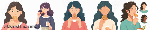 vector character woman eating biscuit