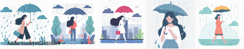 vector character woman in the rain