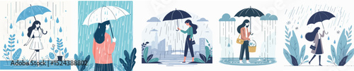 vector character woman in the rain