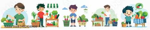boy character vector shopping for vegetables