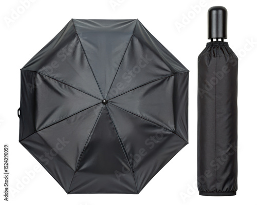 Compact folding umbrella for convenient travel in any weather on a transparent background