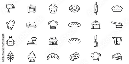 Bakery outline or line icon design bundle.