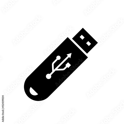 USB Drive Icon Solid Black Glyph Style Flash Drive Silhouette Showcasing Simple Shape For Data Storage Or Transfer Symbol
