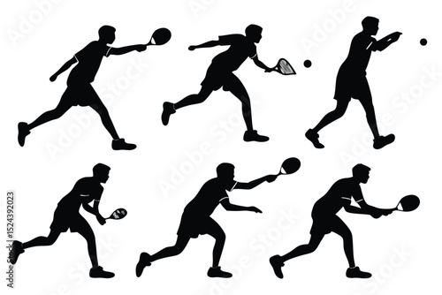 set of silhouettes of male athletes or table tennis players. isolated on white background. graphic vector illustration.