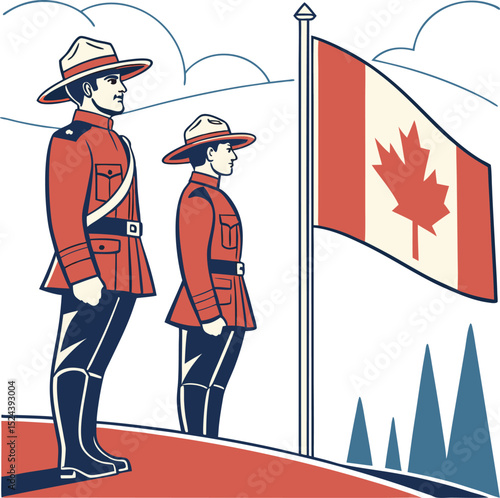 Mounties Salute Canadian Flag Patriotic Design Graphic
