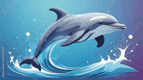 Playful dolphin in cool tones with stylized water splash background 2