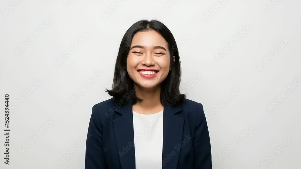 Woman in business suit smiling happily Woman in business suit smiling happily