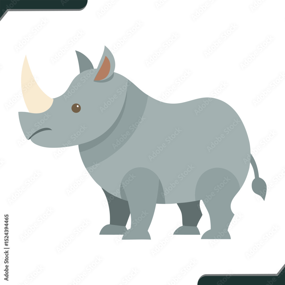 Fototapeta premium Flat Vector Illustration of a Rhinoceros Side View Simple Design Modern Style