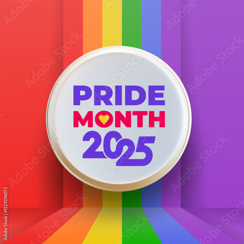 LGBT Pride Month 2025 in June. Template LGBT flag in text. Poster, social media, card, banner, background, T-shirt design. Happy Pride Month 2025. Rainbow Pride Background. Vector illustration.