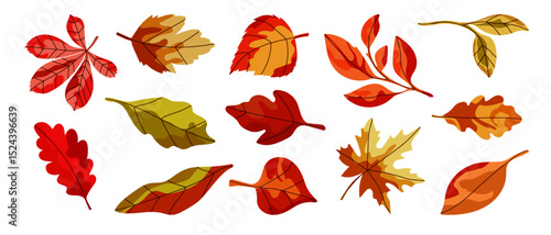 Autumn leaves in abstract style drawn by hand. Bright autumn leaf fall.