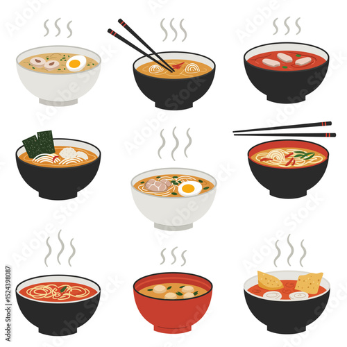Assorted Chinese food set. Chinese noodles, fried rice, dumplings, peekin duck, dim sum, spring rolls. Famous Chinese cuisine dishes on table. Top view. Chinese restaurant concept. Asian style banquet