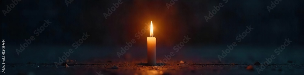 Fototapeta premium A single, glowing candle flame in complete darkness, representing hope and spiritual enlightenment, a path to salvation , contemplation, grace