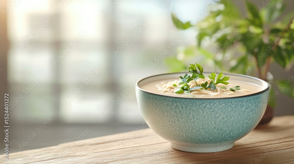 Creamy soup in a bowl on a wooden table Creamy soup in a bowl on a wooden table