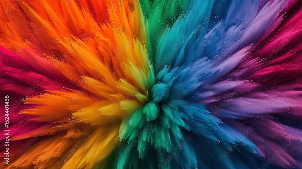 Explosion of vibrant colors radiating from a central point, a mesmerizing display Explosion of vibrant colors radiating from a central point, a mesmerizing display