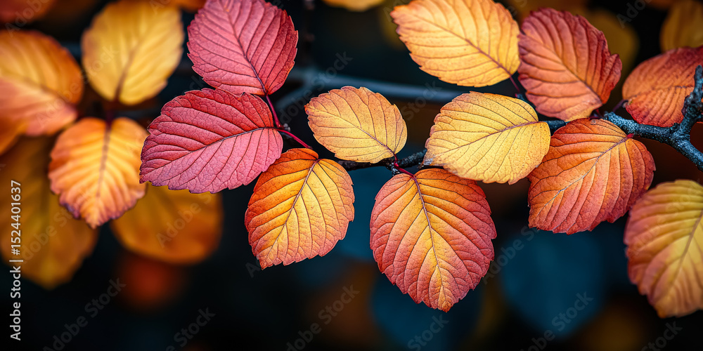 Fototapeta premium Close up of a branch with orange leaves