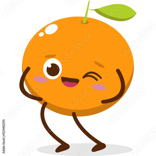 Cute orange character kawai vector for orange mascot. happy face, winking eye,. smile