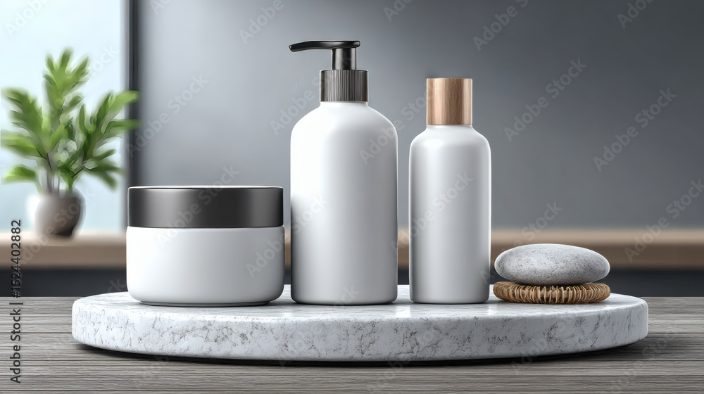 White bath products on marble tray. White bath products on marble tray.
