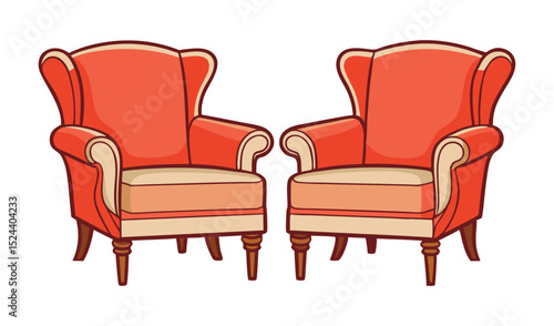 Photo of two coralcolored wingback armchairs await, isolated on white background