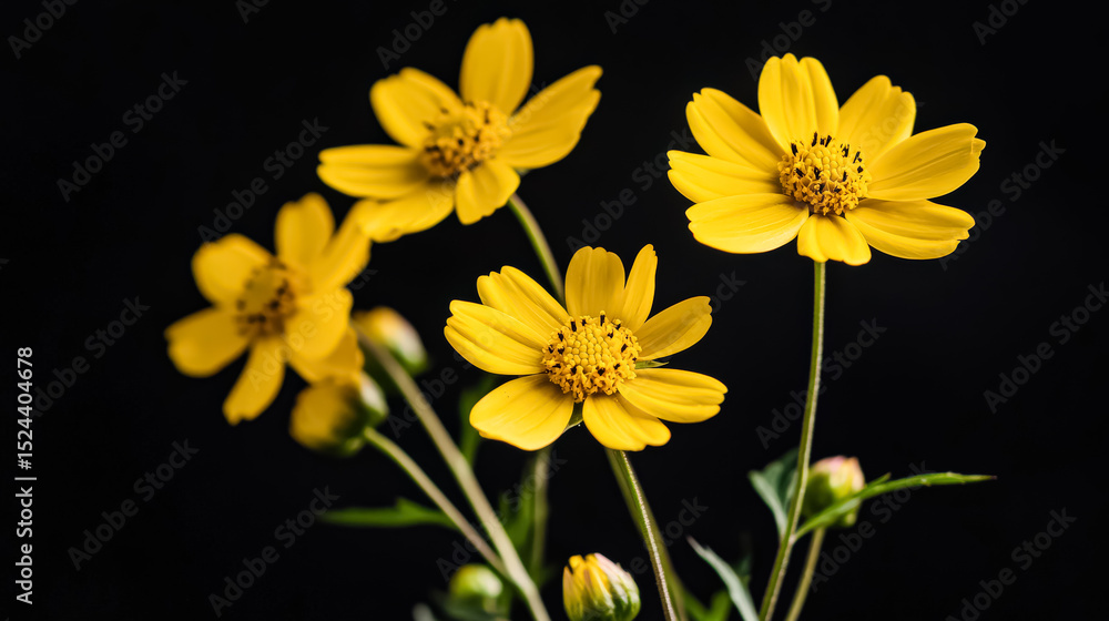 Obraz premium Bouquet of yellow flowers is displayed on a black background