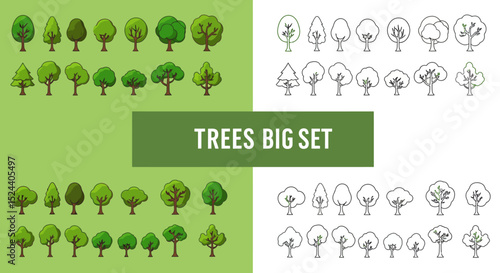 A Comprehensive Compilation of Various Tree Illustrations Depicting Different Styles and Forms of Woody Plants Big Set
