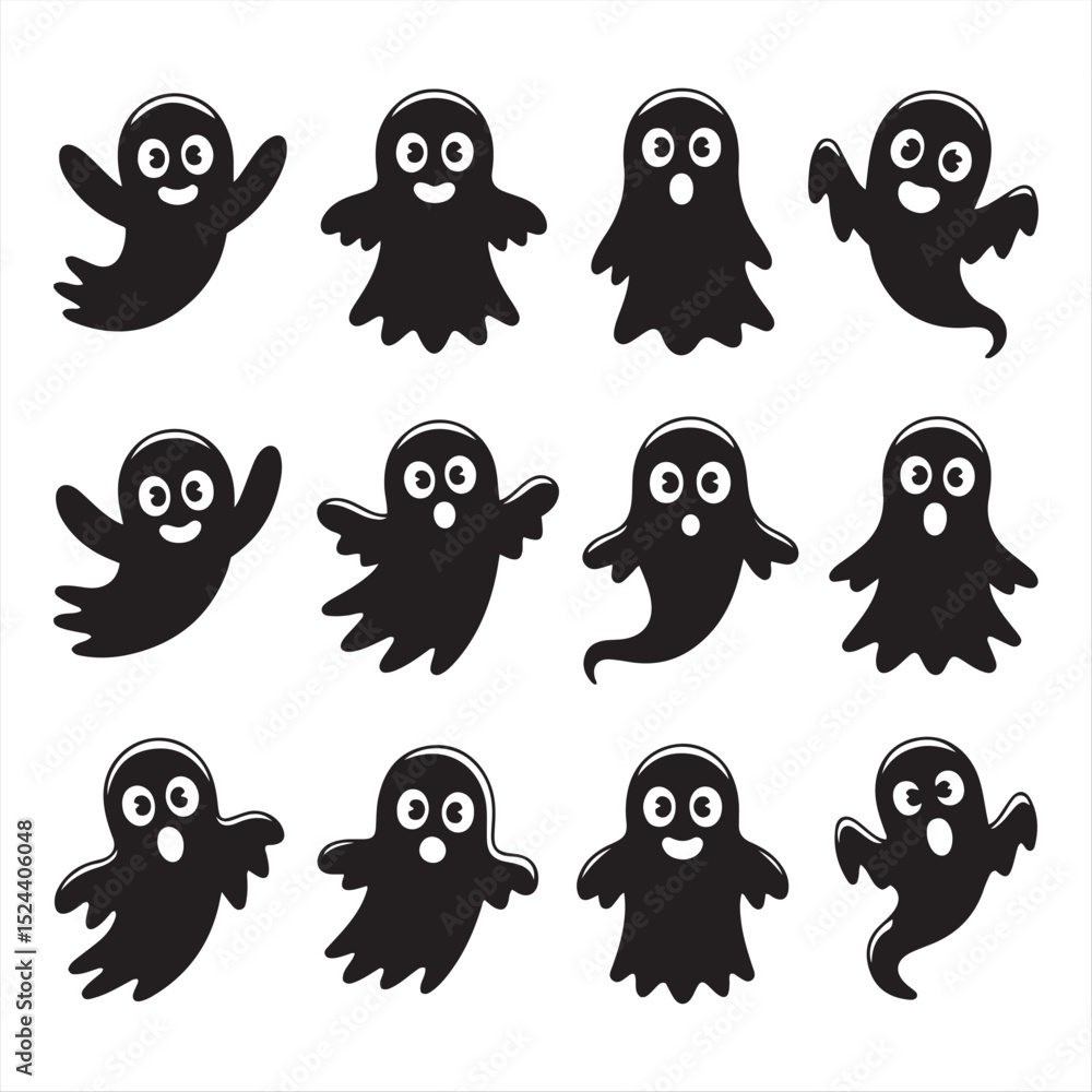 Collection of Cute Black Ghosts for Halloween Collection of Cute Black Ghosts for Halloween