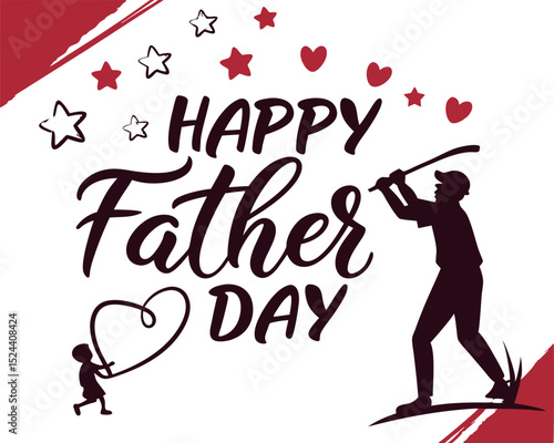 Happy Fathers Day Golfing Dad with Child Silhouette Design
