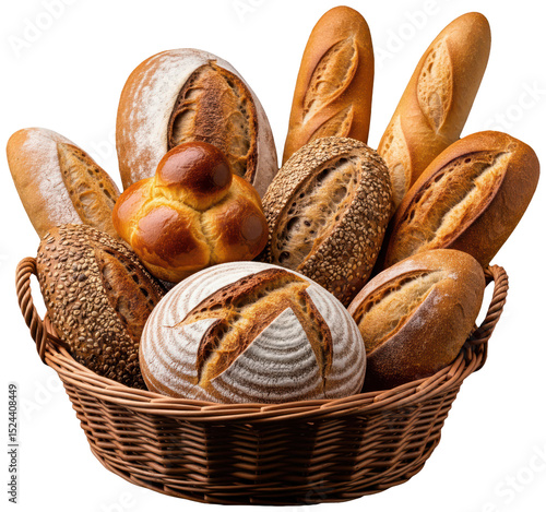 Basket with bread food on transparent background