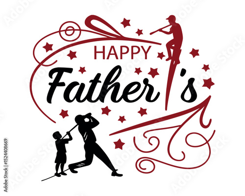 Happy Fathers Day Golfing and Baseball Silhouettes Design
