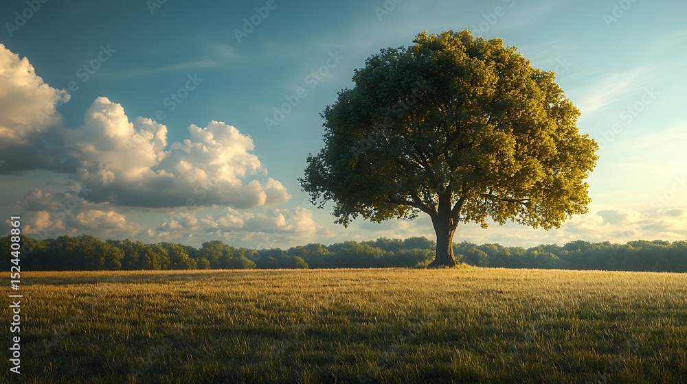 Fototapeta premium Solitary tree in golden field