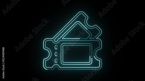 glowing neon tickets icon isolated on black background, entertainment vector symbol for event access, concert, and movie admission passes