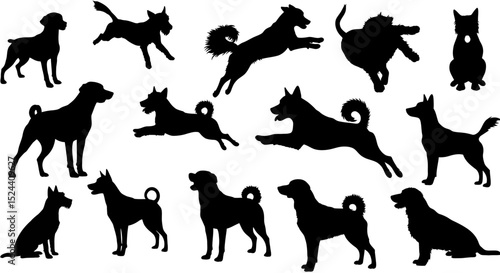 Silhouette Dog Breeds Illustration Collection Exploring Animal Companions in Motion A Variety of Different Canine Poses